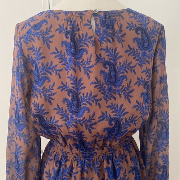 Madewell Broadway & Broome Blue and Brown Silk Paisley Mini Dress Size 6 - Picture 7 of 14